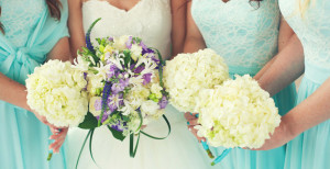 Close up of bride and bridesmaids bouquets